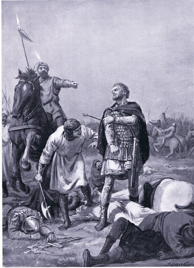 公元 1071 年阿尔普-阿尔斯兰蒂（Alp Arslanti）擒获罗马皇帝迪奥杰尼斯（石版画）。 作者 玛格丽特·多瓦斯顿
