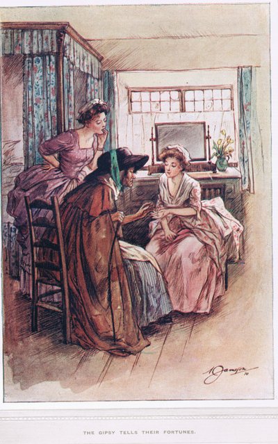 Gipsy告诉他们的财富，来自Oliver Goldsmith的“韦克菲尔德牧师”的插图，c.1910 作者 玛格丽特·詹姆森