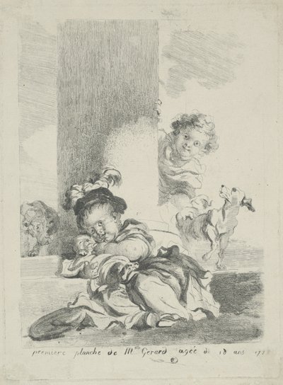 儿童与猫，1778年 作者 玛格丽特·杰拉德