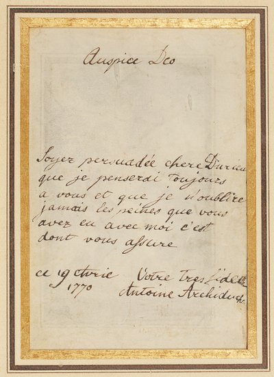 1770年4月19日写给瑟雷斯（Thérèse）或芭比·杜里厄（Barbe Durieux）的亲笔签名信 作者 哈布斯堡大学洛林的玛丽亚·安东尼娅·约瑟夫·约翰娜
