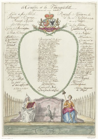 1788 年威廉五世亲王四十岁生日时为威廉明娜公主所作的诗句
la Concorde et la Tranquilité（标题见实物） 作者 威廉敏娜·范普瑞森 (1751 1820)