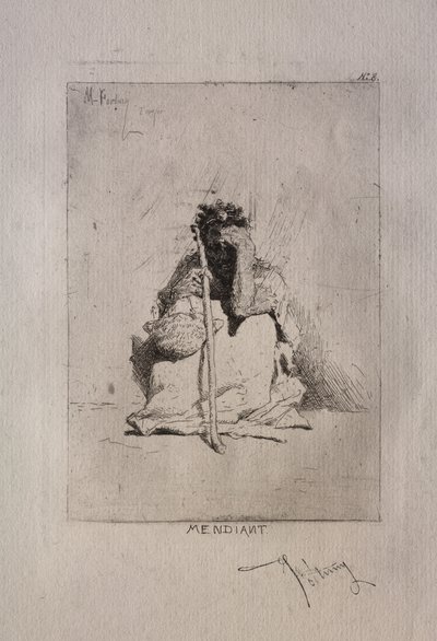 蹲在地上的乞丐。 作者 Mariano Fortuny y Carbó