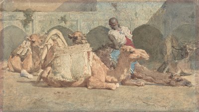 骆驼休息，丹吉尔，约1854-74。 作者 马里亚诺·何塞·玛丽亚·贝尔纳多·福图尼