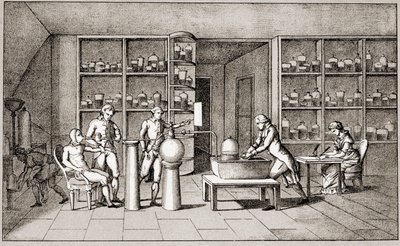 安托万-洛朗-德-拉瓦锡（Antoine Laurent de Lavoisier，1743-1794），法国化学家，正在进行一项关于人在休息时的呼吸的实验。拉瓦锡夫人的绘图。巴黎，18世纪。Leemage收藏 作者 玛丽·安妮·皮埃尔特·拉瓦锡