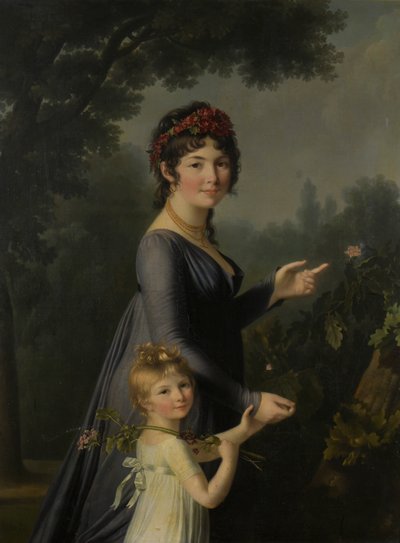 玛丽·吉内维芙·勒莫恩（MarieGenevièveLemoine）和女儿安妮·阿格拉·德卢奇（AnneAglaéDeluchi）的肖像在公园里。 作者 Marie Elisabeth Lemoine