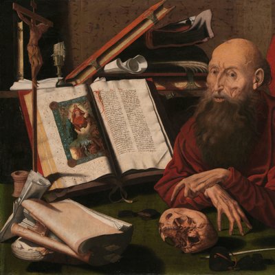 圣杰罗姆在他的书房里 作者 Marinus van Reymerswale（归属于）