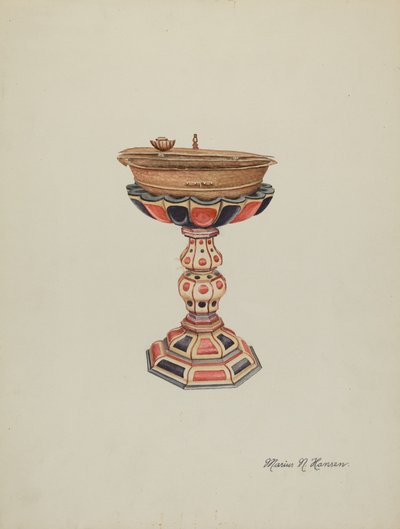 洗礼池和支架，约1939年。 作者 马吕斯·汉森
