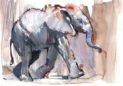 婴儿大象，2012年（纸上混合媒体） 作者 Mark Adlington