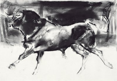 黑牛（纸上的木炭） 作者 马克·阿德灵顿