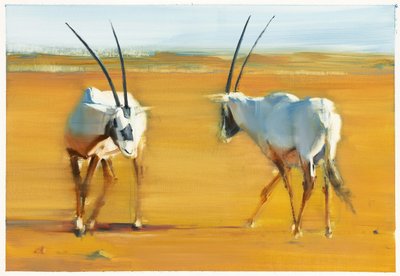 盘旋的阿拉伯大羚羊，2010年（纸上油画）。 作者 马克·阿德灵顿