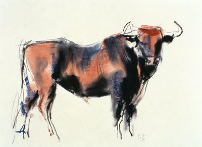 红牛，1998年（石墨，背景和纸上木炭） 作者 马克·阿德灵顿