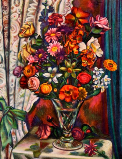 花卉静物画在一个银色花瓶的，1930年。 作者 马克·格特勒