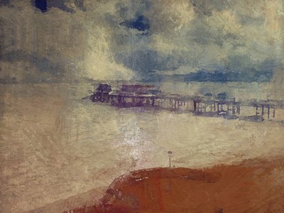 银色海景--诺福克郡克罗默码头（混合媒介） 作者 马克·戈登