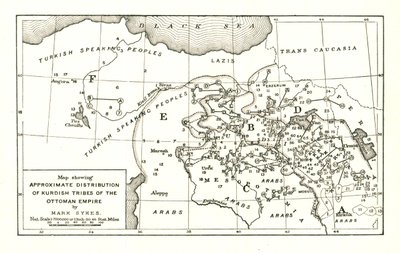 显示奥斯曼帝国库尔德部落大致分布的地图》，约1915年。 作者 马克赛克斯