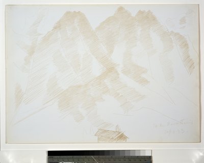 与前景中的建筑物的山地景观 作者 马斯登·哈特利