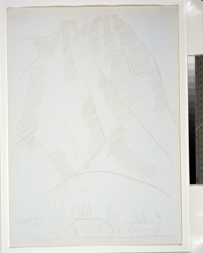 在前景中的两座建筑物的山地景观 作者 马斯登·哈特利