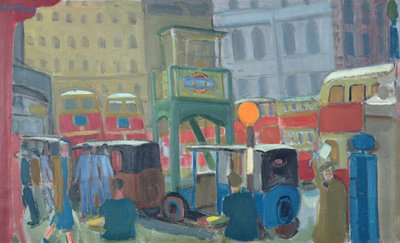 伦敦维多利亚车站的公共汽车（布面油画） 作者 马丁·布洛赫