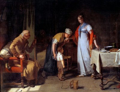 一位年轻女子帮助不幸的家庭 绘画 Martin Drolling (1752-1817) 19 世纪 Caen，Musee des Beaux Arts 作者 Martin Drölling