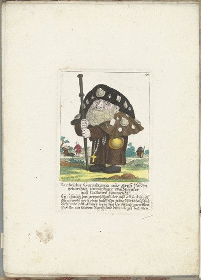 侏儒巴托尔达斯-古尔萨卡维兹（Bartholdus Gursalkawiz）饰演的皮尔格林，出自孔波斯特拉，约 1710 年
来自伟大的 Pohlen gebürthig, Unwürdiger Waldtbruder auß Gallicien kommendt 的 Bartholdus Gursalkawiz（物品上的标题）
Il Callotto resurcitato oder Neu eingerichtes Zwerchen Cabinet（系列 作者 Martin Engelbrecht (attributed to)