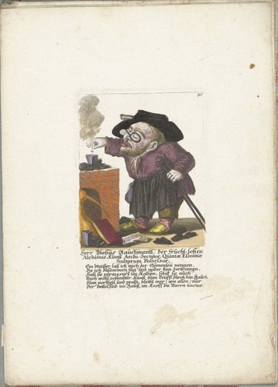 De dwerg Blasius Rauchmantl als alchemist，约 1710 年
Blasius Rauchmantl 先生，无成果炼金术 Archi-Sectator, Quintae Essentiae Stultorum Possessor（物品上的标题）
Il Callotto resurcitato oder Neu eingerichtes Zwerchen Cabinet（系列 ti 作者 马丁·恩格尔布雷希特（归因于）