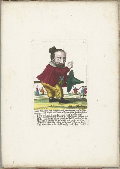 侏儒汉斯-绍萨克-冯-沃斯特尔费尔德，约 1710 年
汉斯-绍萨克-冯-沃斯特尔费尔德，著名的牙舱建筑师和牙科医学院教授（物品上的标题）
Il Callotto resurcitato oder Neu eingerichtes Zwerchen Cabinet（系列名称） 作者 马丁·恩格尔布雷希特（归因于）