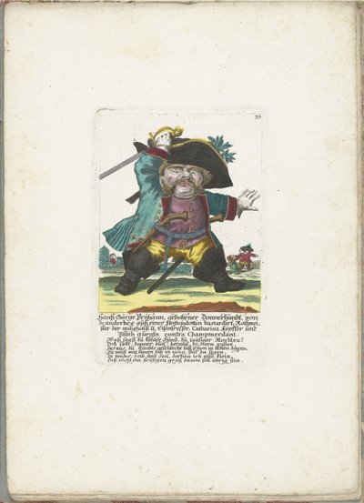 侏儒 Hanß Görge Prijhann 饰演军官，约 1710 年
Hanß Görge Prijhann, gebohrner Donnerhundt, von Scanderbeg auß einer Hottendottin bastardirt Rottmeister der waghältz u. eisenfresser, Catharina, köpffer und Bluth gurgln contra Champmerdant (titl 作者 马丁·恩格尔布雷希特（归因于）