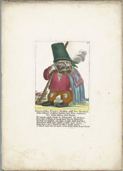 矮人 Iupanschku Ferenz，约 1710 年
Iupanschku Ferenz，Raubau 的法官，Ochßen Iubilir 的首领，匈牙利 Heü Flotta 的副司令（物品上的标题）
Il Callotto resurcitato oder Neu eingerichtes Zwerchen Cabinet（系列名称） 作者 马丁·恩格尔布雷希特（归因于）