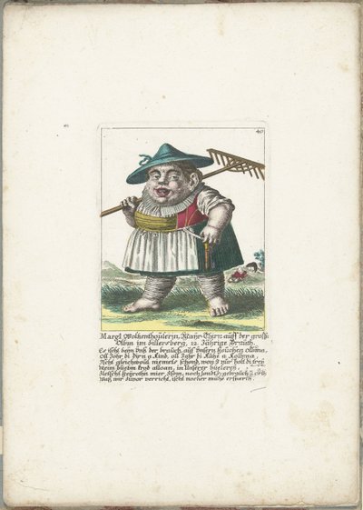 矮人 Margl Woltzenthoulerin，约 1710 年
Margl Woltzenthoulerin, Mayr-Thirn auff der grossn Olbm im Zillersberg, 12. Jährige Brauth（物品上的标题）
Il Callotto resurcitato oder Neu eingerichtes Zwerchen Cabinet（系列名称） 作者 马丁·恩格尔布雷希特（归因于）