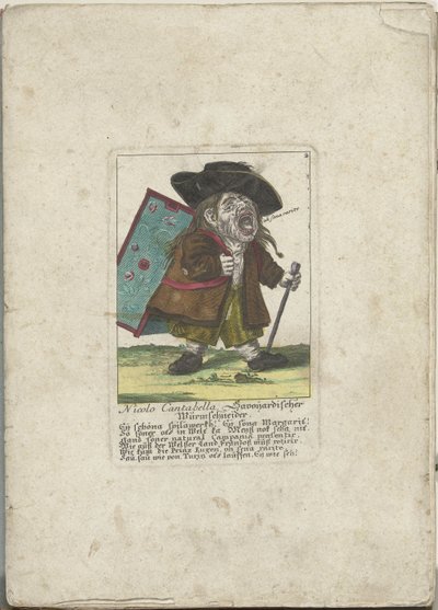 De dwerg Nicolo Cantabella，约 1710 年
尼科洛-坎塔贝拉，萨沃伊加德-沃姆斯施耐德（物品上的标题）
Il Callotto resurcitato oder Neu eingerichtes Zwerchen Cabinet（系列名称） 作者 马丁·恩格尔布雷希特（归因于）