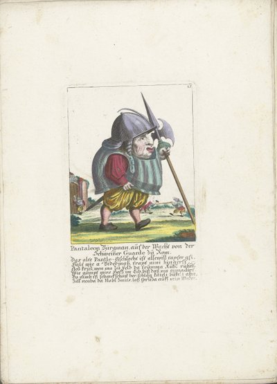 De dwerg Pantaleon Bürgman van de Zwitserse Garde te Rome，约 1710 年
Pantaleon Bürgman，罗马史怀哲卫队的卫兵（物品上的标题）
Il Callotto resurcitato oder Neu eingerichtes Zwerchen Cabinet（系列名称） 作者 马丁·恩格尔布雷希特（归因于）