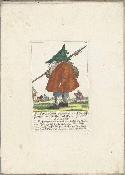 De dwerg Riepl Gleichdron，约 1710 年
Riepl Gleichdron, Approbierter und Privilegierter Sauschneider, und Spanischer äpfell-Abaldator （物品上的标题）
Il Callotto resurcitato oder Neu eingerichtes Zwerchen Cabinet（系列名称） 作者 马丁·恩格尔布雷希特（归因于）