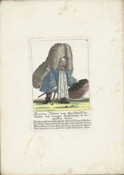 De dwerg Robert von Parukenfeldt，约 1710 年
罗伯特-冯-帕鲁肯费尔特先生，大加拉长颈骑士（物品上的标题）
Il Callotto resurcitato oder Neu eingerichtes Zwerchen Cabinet（系列名称） 作者 马丁·恩格尔布雷希特（归因于）