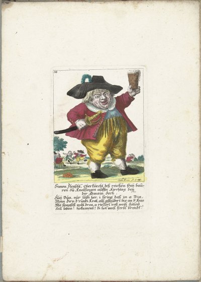 侏儒西蒙-弗伦施，约 1710 年
Simon Flenschl, Oberknecht deß reichen freij bauren zu Knolsingen auffm Kirchtag beij der Gmain Zech（物品上的标题）
Il Callotto resurcitato oder Neu eingerichtes Zwerchen Cabinet（系列名称） 作者 马丁·恩格尔布雷希特（归因于）