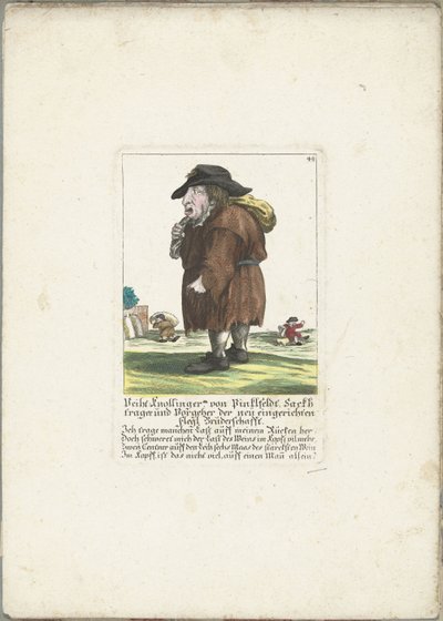 De dwerg Veith Knollinger von Pinklfeldt，约 1710 年
Veith Knollinger von Pinklfeldt，Sackhtrager und Vorgeher der neü eingerichten flegl Bruderschafft（物品上的标题）
Il Callotto resurcitato oder Neu eingerichtes Zwerchen Cabinet（系列名称） 作者 马丁·恩格尔布雷希特（归因于）