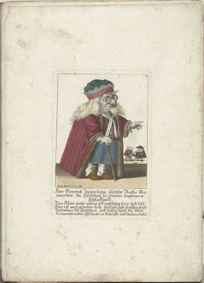 De dwerg Vincentz Zipperling in een bontjas，约 1710 年
文森特-齐珀林先生，在他舒适的睡裘中的赫斯邱的ältester Raths verwandter zu Hirschau（物品上的标题）
Il Callotto resurcitato oder Neu eingerichtes Zwerchen Cabinet（系列名称） 作者 不明
