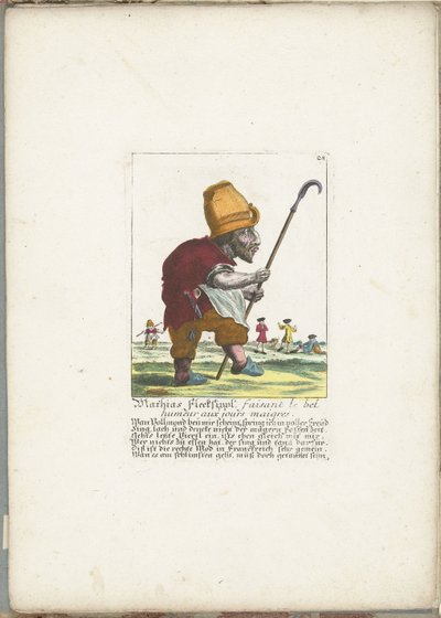快乐的侏儒马蒂亚斯-弗莱克西普尔，约 1710 年
Mathias Flecksippl, faisant le bel humeur aux jours maigres（作品名称）
Il Callotto resurcitato oder Neu eingerichtes Zwerchen Cabinet（系列名称） 作者 马丁·恩格尔布雷希特（归因于）
