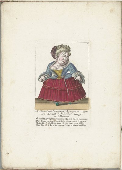 Dwerg als de Franse 乔利科尔小姐，约 1710 年
约里奥科尔小姐，与爱人共舞普罗旺斯乡村歌剧院（物品上的标题）
Il Callotto resurcitato oder Neu eingerichtes Zwerchen Cabinet（系列名称） 作者 马丁·恩格尔布雷希特（归因于）