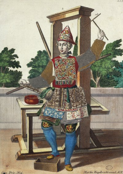 彩纸制造商，雕刻自Assemblage des nouveau manouvries habilles Martin Engelbrecht（1684-1756），德国 作者 马丁·恩格布雷希特