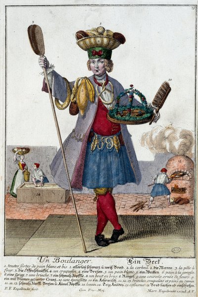 仪表。一个面包师。马丁-恩格尔布雷希特（1684-1756）的版画，载于18世纪德国的 "马努瓦里-哈比尔斯的新集会"。巴黎，装饰艺术 作者 马丁·恩格布雷希特