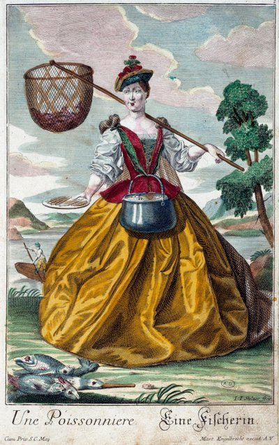 梅蒂尔。一条鱼。Martin Engelbrecht (1684-1756)的版画，载于18世纪德国的 "Manouvries habilles的新集会"。巴黎，装饰艺术 作者 马丁·恩格布雷希特