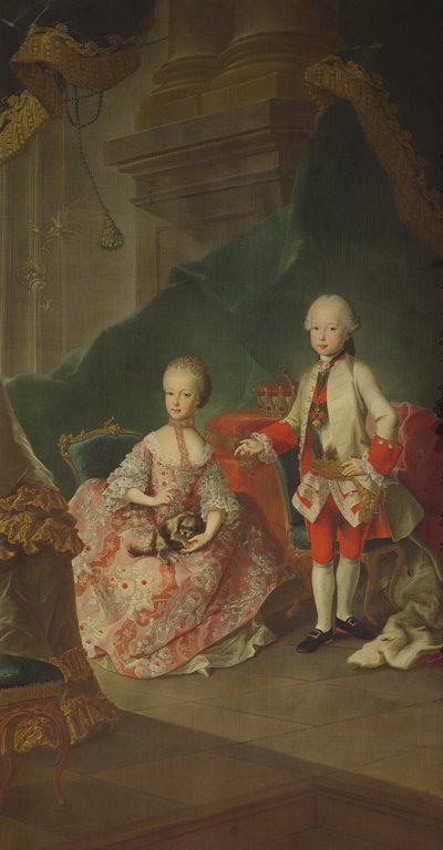 奥地利皇后玛丽亚·特蕾莎的两个孩子（1717-80）利奥波德（1747-92）（后来的皇帝利奥波德二世）和他的妹妹玛丽亚·克里斯汀公主（后来的阿尔伯特·萨克森 - 维森的妻子 作者 马丁二世Mytens或Meytens