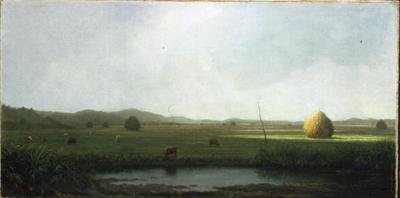 沼泽景象。干草马鞍附近的牛群（布面油画） 作者 马丁·约翰逊·海德