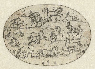 有八匹马和两头驴的椭圆形场地
Nev Thier Bvechlein（系列名称） 作者 斯蒂芬·赫尔曼