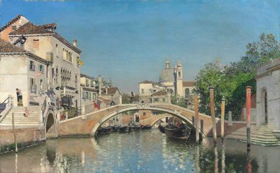一条带有吊船的威尼斯运河，圣玛丽亚·德拉（Santa Maria Della）敬礼（画布上的油） 作者 马丁·里科和奥尔特加