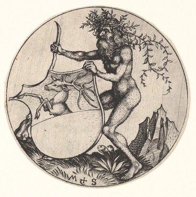 野人持有的带有雄鹿的盾牌，ca。 1435-1491。 作者 马丁·尚高