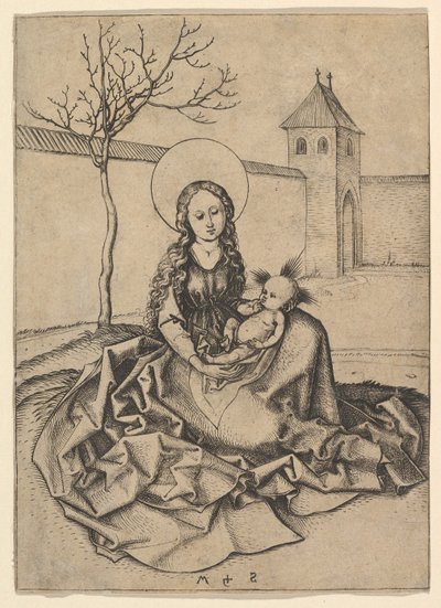 麦当娜和孩子在院子里，ca。 1435-1491。 作者 马丁·尚高