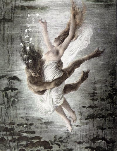 绑架一名年轻女子的海洋怪物（14299 的细节），“Allegorien”，Martin Gerlach，c. 1900年。 作者 老马丁·格拉赫