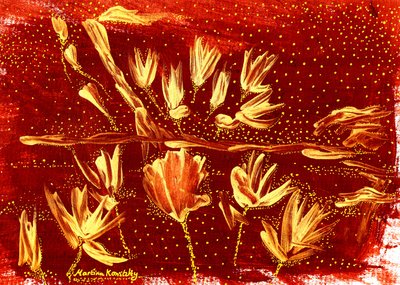 风景与鲜花和星空的棕色黄金 作者 玛蒂娜·柯尼兹基（Martina Konitzky）