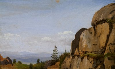 挪威风景，前景为岩石 作者 马蒂努斯·罗比