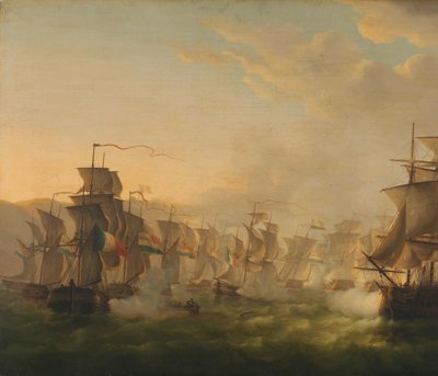 荷兰舰队与英国舰队在荷兰船队驶往布洛涅途中的冲突（1804 年） 作者 Martinus Schouman（艺术家签名）